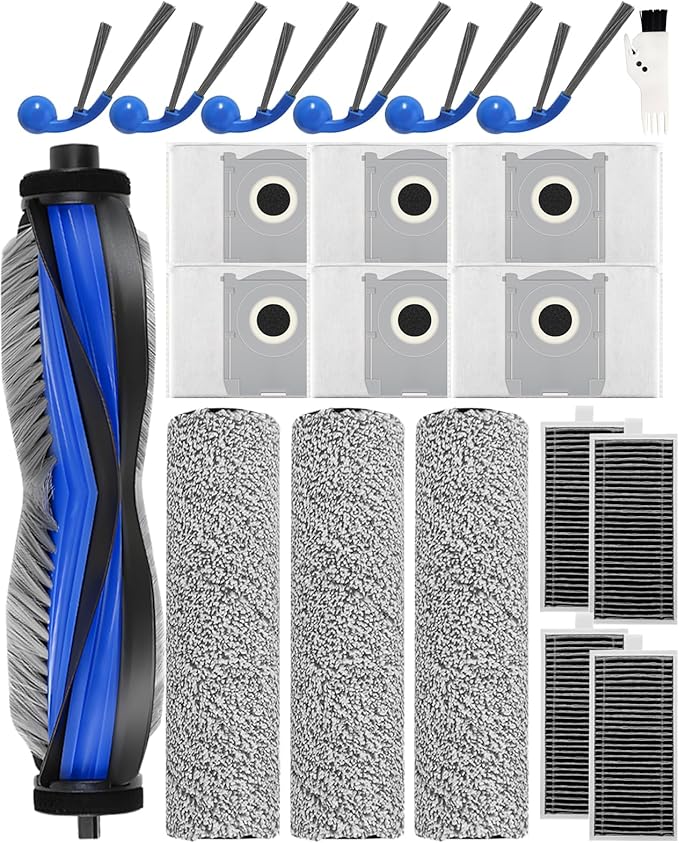21 Pcs Replacement Parts Kit Compatible with ECOVACS DEEBOT T80 Omni Robot Vacuum - Accessory Set with 1 Main Brush, 3 Mop Brush Rollers, 4 Filters, 6 Dust Bags, 6 Side Brushes, 1 Cleaning Brush