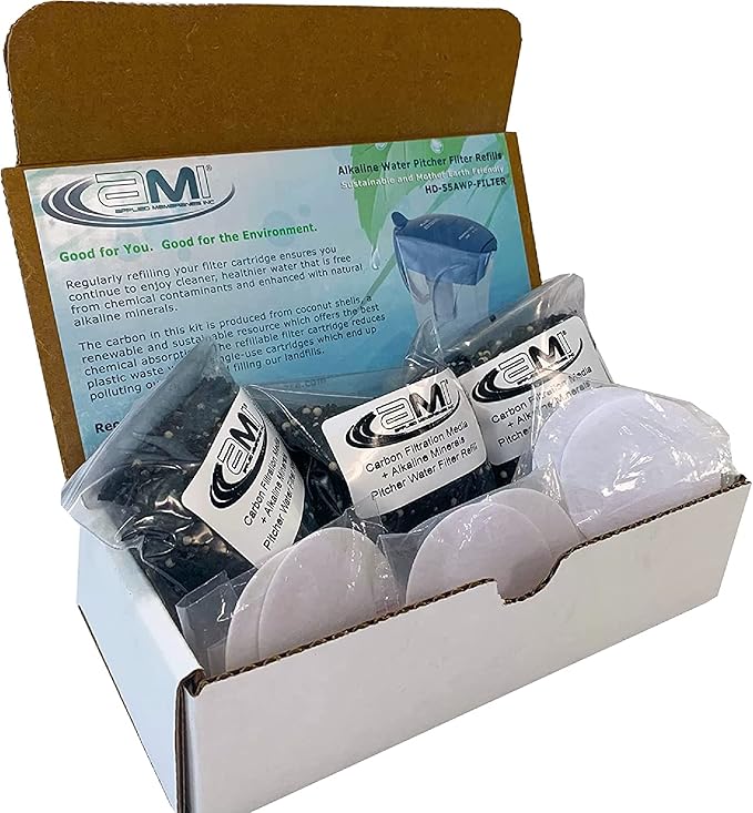 AMI Alkaline Water Pitcher Refills for High-pH Pure, Filtered Water, Replacement Filters for HD-55AWP Pitcher, Pack of 3