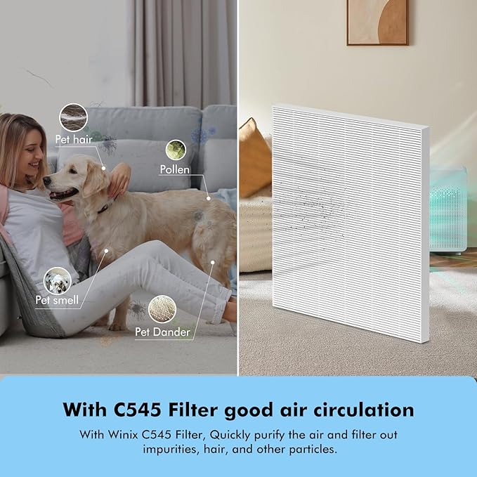C545 HEPA Replacement Filter Compatible with Winix C545 Air Purifier Type S, 2 Pack H13 Ture HEPA & 8 Activated Carbon Pre-Filter