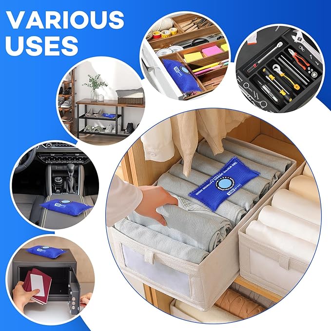 100g [ 6 Packs] Rechargeable Desiccant Packs for Storage, Color Indicating Silica Gel Desiccant Packets, Moisture absorbers for storage, Dehumidifier bag for Closets