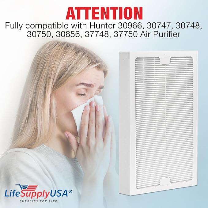 LifeSupplyUSA True HEPA Filter Replacement Compatible with Hunter 30966, 30747, 30748, 30750, 30856, 37748, 37750 Air Purifier