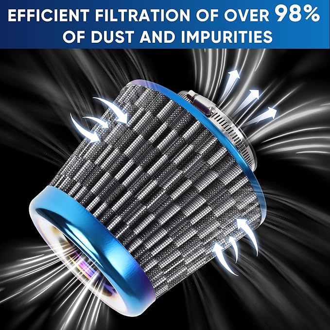 Universal Cold Air Intake Filter Clamp-On Replacement Air Filter Flange Diameter 3 inches/76mm High Performance Washable Filter Carbon Fiber Pattern