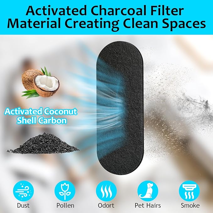 Ceiling Fan Filters for Blades Easy-Stick Strong Fixity Activated Coconut Carbon Fan Filter for Ceiling Fan, Universal Fan Blade Air Fresh Purifier Cat Litter Box Filter, White (Black-15pcs)