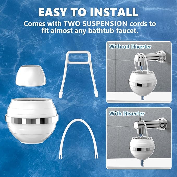 Yodel Bath Filter for Tub,Bathtub Hard Water Softner to Remove Chlorine and Fluoride, Improves Skin, Hair and Nails Condition,White