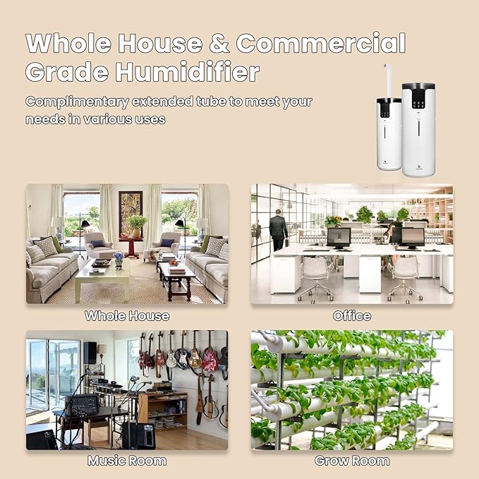 Humidifier large room 16L/4.2Gal - Lacidoll Whole house Humidifier for Home1500 sq.ft. Ultrasonic Cool Mist Humidifiers for Bedroom with Extension Tube & Aroma Box & Night light, White