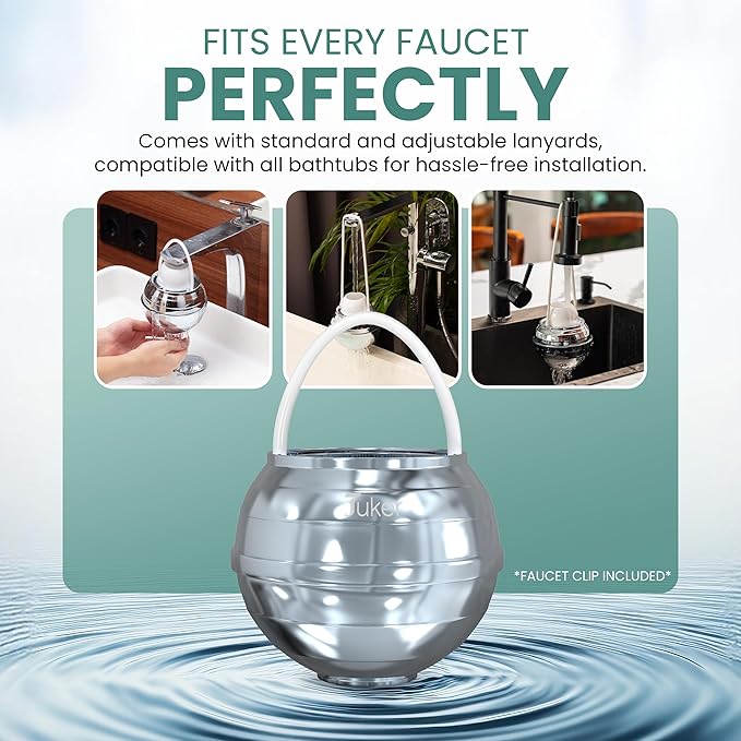 JUKER Bath Water Filter for Tub - 8 Stages-Bathtub Water Filter Removes Hundreds of Contaminants- Hard Water Softener- Improves Your Bath water for Healthier Skin, Hair and Nails Condition - Silver