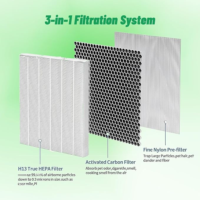 2 Pack HY4866 HEPA Air Purifier Replacement Filter,Compatible with MORENTO HY4866,WESTHEY HY4866,YIOU M1 Air Purifiers,H13 True HEPA 3-in-1 with Activated Carbon