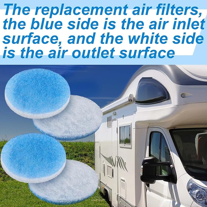 Layhit 20 Pcs Rv 5.25" Round Air Conditioner Filter Foam Air Duct Ac Filter Replacement Vent Filters for Camper Car Parts, Blue and White