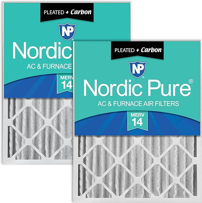 Nordic Pure 20x20x4 (19_1/2 x 19_1/2 x 3_5/8) Pleated Air Filters MERV 14 Plus Carbon 2 Pack