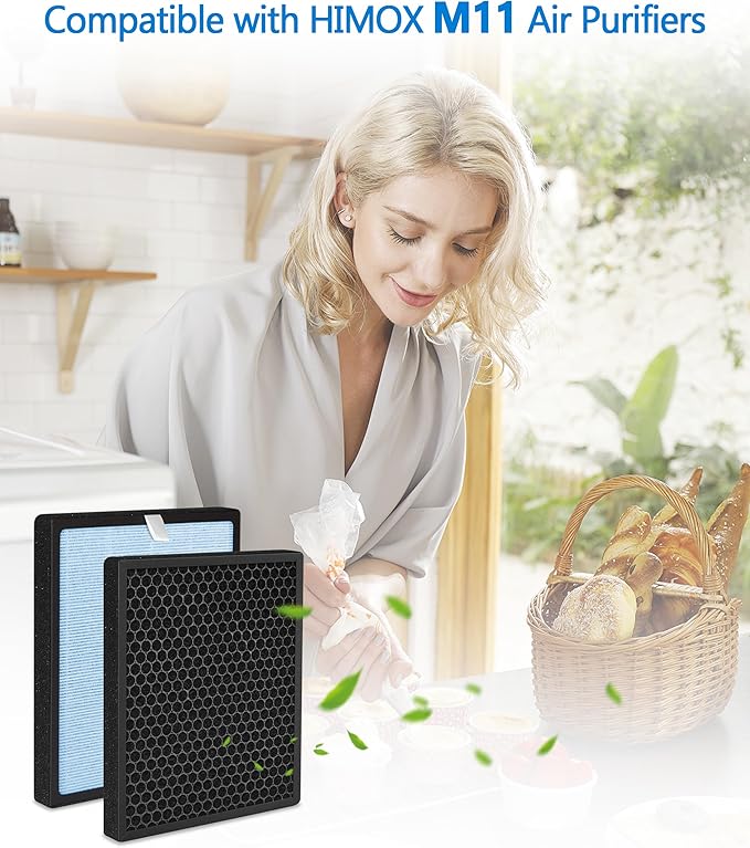M11 Replacement Filter Compatible with HIMOX M11 Air Purifier, 2-in-1 H13 True HEPA 3-Stage Filtration Activated Carbon, 2 Pack