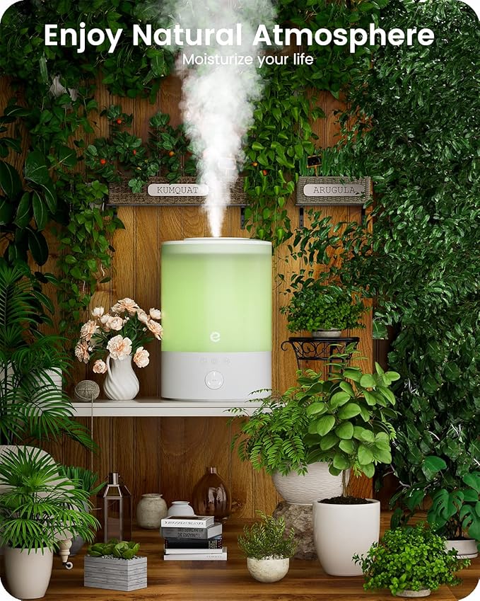 Esemoil Cool Mist Humidifiers for Bedroom Large Room, 2.5L Smart WiFi Baby Air Humidifier with Top-Fill & 28dB Quiet, 24H Ultrasonic Diffuser for Plants, 8 Color Light, Voice Control, Works with Alexa