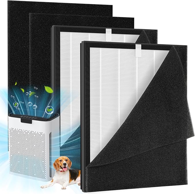 2 Pack KJ190L Filter Replacement Compatible with MOOKA KJ190L Air Purifier For Home Large Room 2000 Ft², 2 HEPA Filters and 4 Washable PreFilters Pet Air Purifier Filters for Bedroom