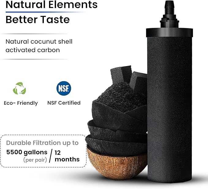 NSF Certified Smart Carbon (Black) Replacement Filter Elements - Pack of 2 Filters for Phoenix Gravity Water Filters, Replacement for Berkey® BB9-2, Waterdrop & Other Countertop Water Filters