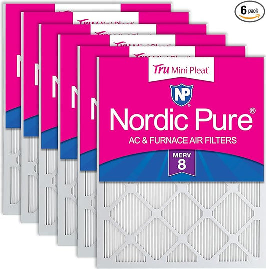 Nordic Pure 12x12x1 (Actual Size: 11 3/4 x 11 3/4 x 3/4) Tru Mini Pleat MERV 8 AC Furnace Air Filters - 2.5X More Media for Longer-Lasting, High-Efficiency Filtration - 6 Pack