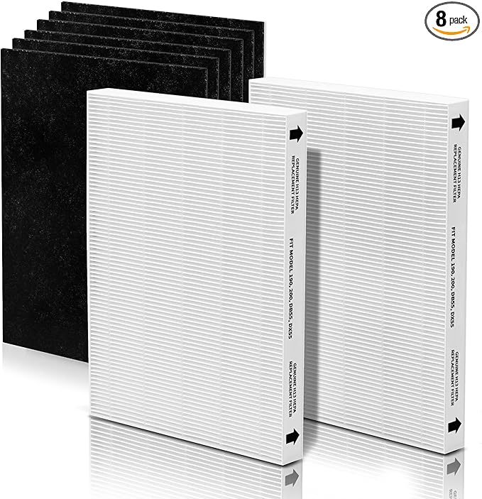 Aera-Max 200 HEPA Filter Replacement 9287101 Compatible with Fellowes AeraMax 190/200/DX55 Air Clean Purifiers True HEPA Filter, 2x H13 True HEPA & 6x Extra Carbon Pre-Filters (9324101)