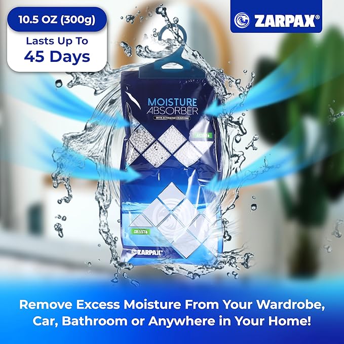 Hanging Moisture Absorber Activated Charcoal 10.6 oz/300g | Moisture Absorbing Bags for Bathroom, Closet & Kitchen | Removes Moisture, Humidity & Odors | Portable Dehumidifier | Set Of 20