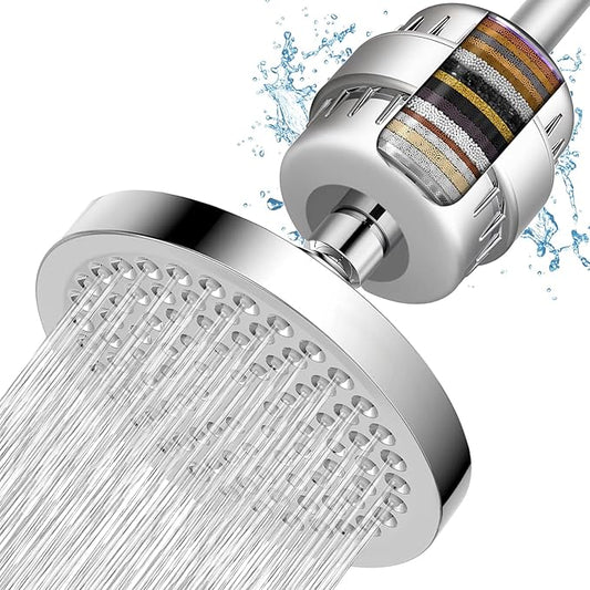 Filtered Shower Head, High Pressure Rain Shower Head Filter Set for Hard Water Removes Chlorine and Harmful Substances (Chrome)
