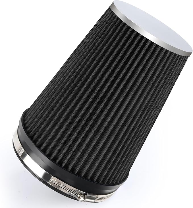 6" 152mm Cold Air Intake Filter Clamp-On Replacement High Flow Inlet Air Filter High Performance Washable Cone Filter 9" Tall Black