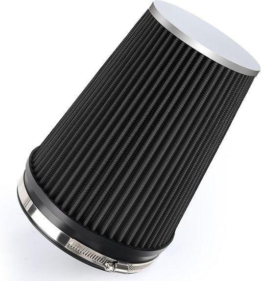 6" 152mm Cold Air Intake Filter Clamp-On Replacement High Flow Inlet Air Filter High Performance Washable Cone Filter 9" Tall Black