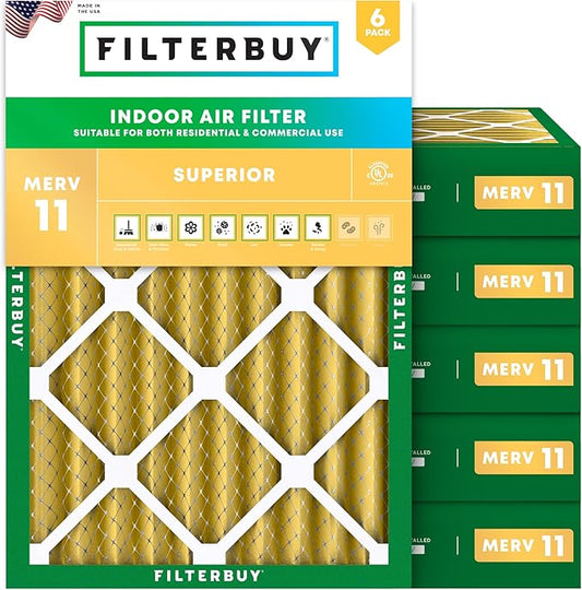 Filterbuy 20x23x4 Air Filter MERV 11 (MPR 1200) Allergen Defense Replacement (6-Pack), Electrostatic Pleated HVAC AC Furnace Filters, Made in USA (Actual Size: 19.50 x 22.50 x 3.63)