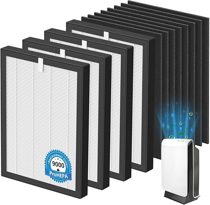 ProHEPA 9000 Replacement Filter Compatible with VEVA 9000 Air Puri-fiers, 4 Pack HEPA Replacement Filters & 8 Activated Carbon Pre-Filters