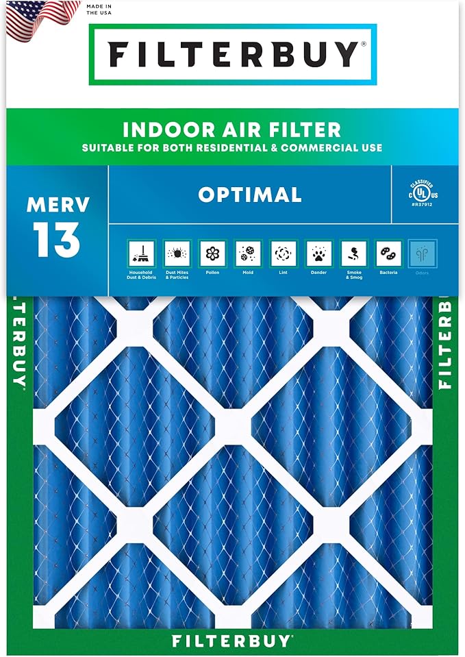 Filterbuy 14x20x4 Air Filter MERV 13 (MPR 1900) Health Defense Replacement (1-Pack), Electrostatic Pleated HVAC AC Furnace Filters, Made in USA (Actual Size: 13.50 x 19.50 x 3.63)