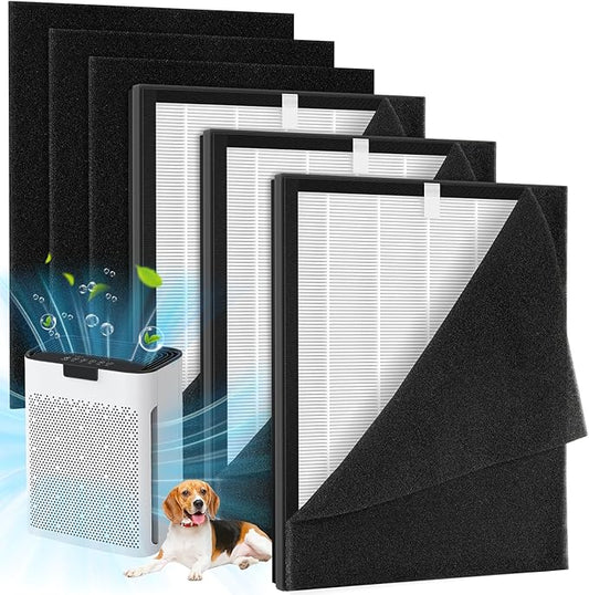 3 Pack KJ190L Filter Replacement Compatible with MOOKA KJ190L Air Purifier For Home Large Room 2000 Ft², 3 HEPA Filters and 6 Washable PreFilters Pet Air Purifier Filters for Bedroom