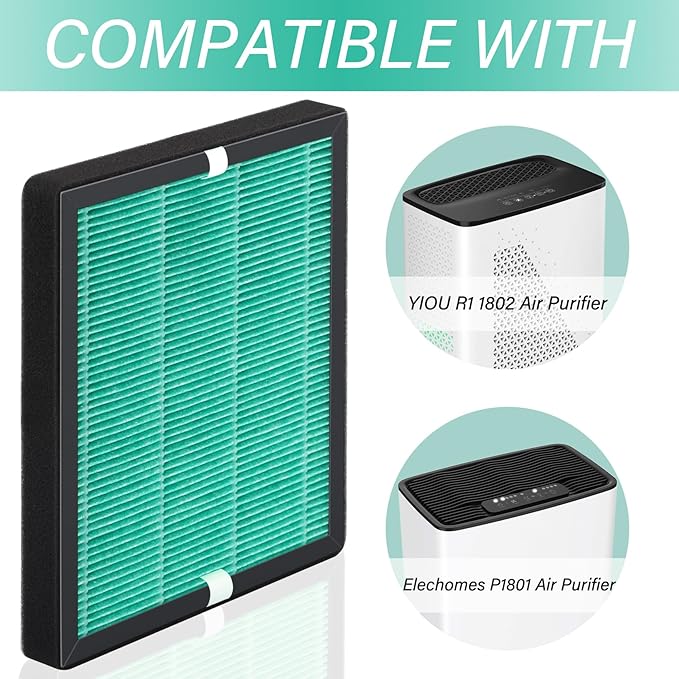 R1 P1801 P1802 Filter Replacement Compatible with YIOU R1 P1802 & Elechomes P1801, for Pet-Raising Families, Deep Green, 3 Pack