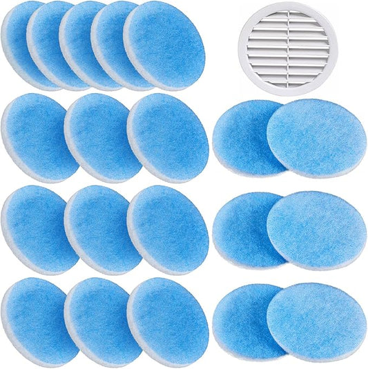 Layhit 20 Pcs Rv 5.25" Round Air Conditioner Filter Foam Air Duct Ac Filter Replacement Vent Filters for Camper Car Parts, Blue and White