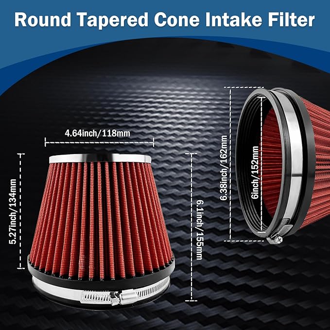 Universal Clamp-On Air Intake Filter, High Performance, Washable Filter, Replacement Air Filter, Flange Diameter 6inch/152mm (Red)