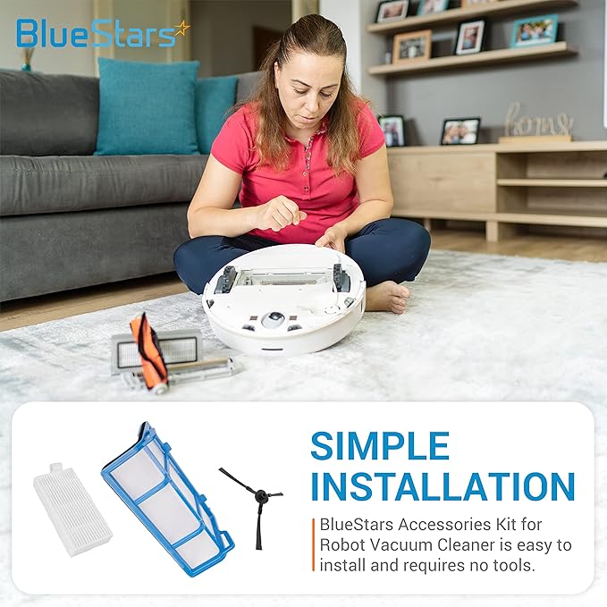 BlueStars Ultra-Durable Replacement Accessories Parts Kit For ILIFE V3 V3s V5s V5s pro Robot Vacuum Cleaner | 1 Primary Filter 3 HEPA Filters 6 Side Brushes