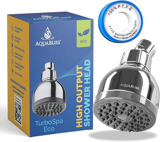 AquaBliss TurboSpa ECO 3 Inch High Pressure Shower Head w/Flow Restrictor Melts Stress into Bliss at Full Power. 42 Nozzle Wide Spray High Flow Showerhead Drenches You Fast, No Dry Spots Guaranteed