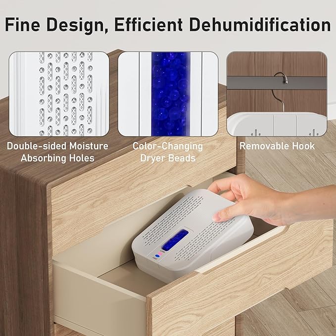 Rechargeable Small Dehumidifier, Portable Mini Dehumidifier for Bathroom, Highly Efficient Dehumidification, Energy Saving, Suitable for Closet, Cars, Wardrobes, Bookcases