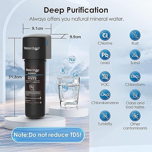 Waterdrop 10UB-B Under Sink Water Filter, Reduces PFAS, PFOA/PFOS, Lead, Chlorine, Bad Taste, NSF/ANSI 42 Certified, 11K Gallons, Easy Installation, Black Faucet