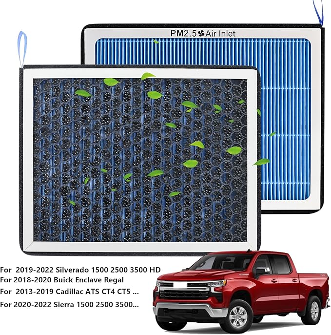 CF11966 Cabin Air Filter with 2016 2017 2018 2019 2020 2021 2022 Chevy Silverado 1500 2500 3500 HD Tahoe Colorado Cruze Equinox Impala Malibu Blazer Cadillac GMC Carbon Accessories Air Filters