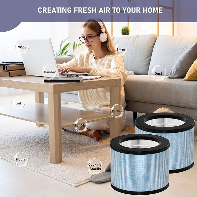 TZ-K1 DH-JH01 HEPA Replacement Filter Compatible with AROEVE MK01 MK06 MG01JH, ToLife TZ-K1, FreAire KN6391 and Kloudi DH-JH01 Air Cleaner Purifier, Pack of 2