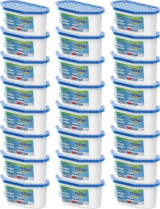 Moisture Absorbers, 24 Pack, Compact Dehumidifier for Closet, Efficient Humidity Absorber Boxes, Moisture Absorber for Closet, Odor Eliminator with Fragrance Free, Blue, 6.4oz, 300ml