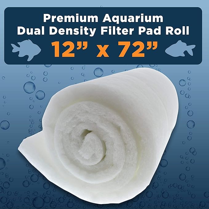 Premium Dual Density Aquarium Filter Pad Roll, Cut to Fit 12" by 72" Filtration Media for Freshwater, Saltwater Aquariums, Koi Ponds, Fish Reef Tank, Terrariums - Crystal Clear Water