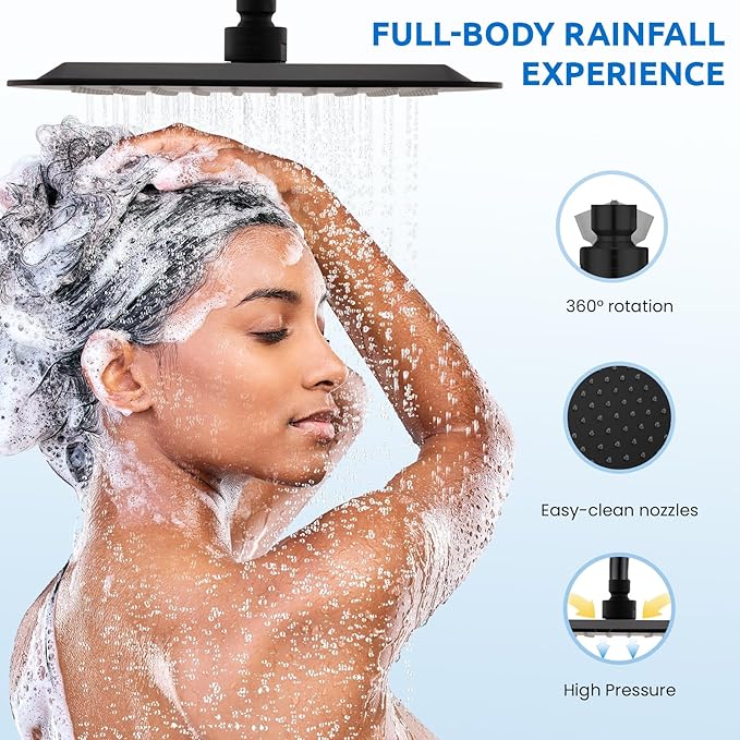 8" Dual Shower Head Combo, Rainfall Shower Head with Handheld, 6 Spray Settings Angle Adjustable Handheld Shower Head with Pause, Height Adjustable, Matte Black