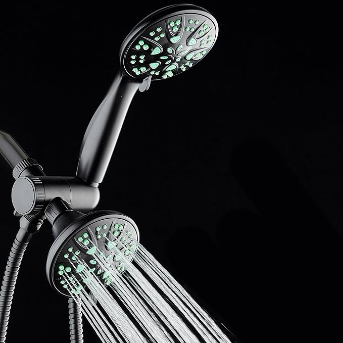 AquaDance Antimicrobial/Anti-Clog High-Pressure 30-setting Dual Head Combination Shower with Microban Nozzle Protection From Growth of Mold, Mildew & Bacteria for a Healthier Shower – Coral Green