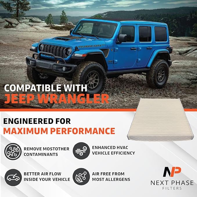 Cabin Air Filter Replacement - Pack of 1 - Made in USA - Compatible with 2018-2023 Jeep Wrangler 2.0L & 3.6L, 2021-2022 6.4L, 2020-2023 Gladiator 3.6L, 2021-2022 3.0L - Replaces O.E. 68301863AA