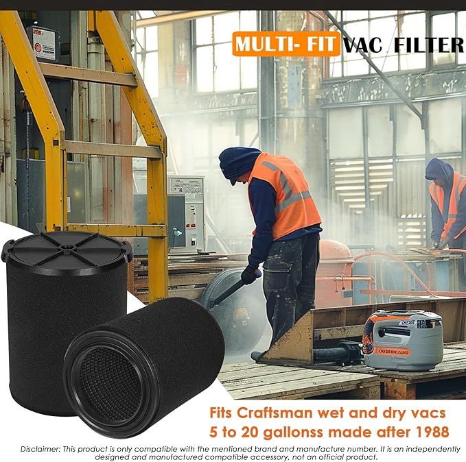Universal Filters Replaces CMXZVBE38778 CMXZVBE38773 Craftsman Wet Application Filter, Replaces # 9-38751, Fits 5-20 Gallon Shop Vacuums1988+,with Foam Sleeve-2 Pack