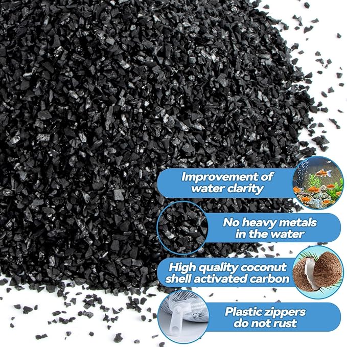 410g Activated Charcoal Pellets - Activated Carbon Aquarium Filter Media Charcoal Pellets for Fish Tank Supplies Media Bags for Aquarium Coconut Shell Charcoal (0.9 lb, 3 Nylon Bags)