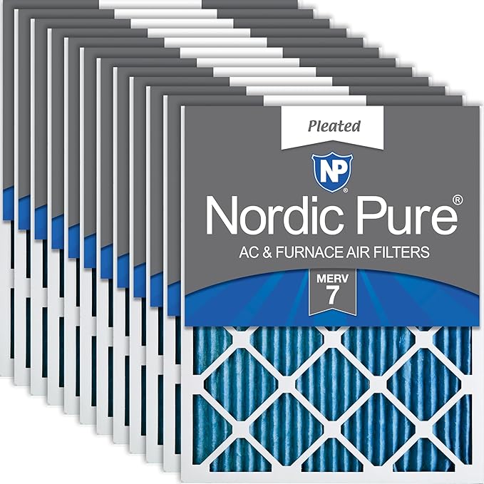 Nordic Pure 20x20x1 (19 1/2 x 19 1/2 x 3/4) Pleated MERV 7 Air Filters 12 Pack
