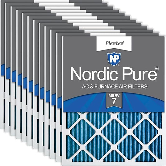 Nordic Pure 20x20x1 (19 1/2 x 19 1/2 x 3/4) Pleated MERV 7 Air Filters 12 Pack