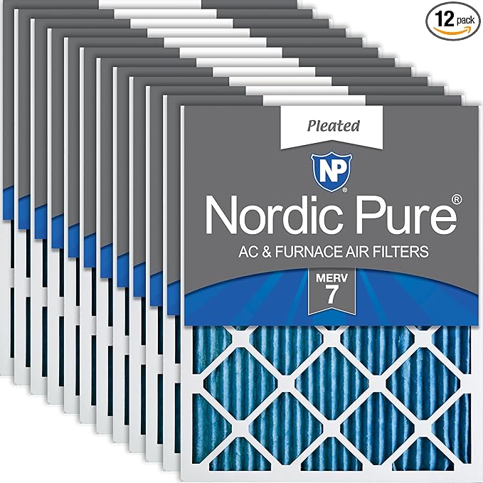 Nordic Pure 18x20x1 (17 1/2 x 19 1/2 x 3/4) Pleated MERV 7 Air Filters 12 Pack