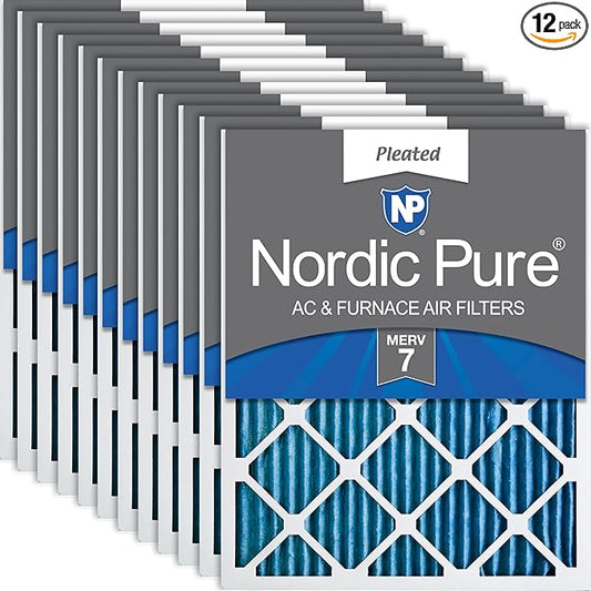 Nordic Pure 18x20x1 (17 1/2 x 19 1/2 x 3/4) Pleated MERV 7 Air Filters 12 Pack