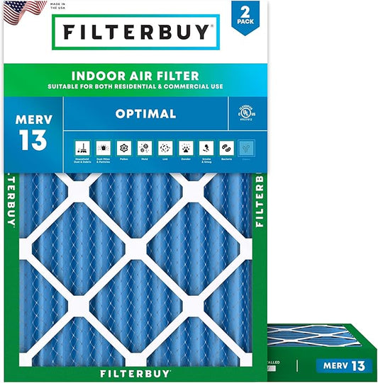 Filterbuy 18x24x2 Air Filter MERV 13 (MPR 1900) Health Defense Replacement (2-Pack), Electrostatic Pleated HVAC AC Furnace Filters, Made in USA (Actual Size: 17.38 x 23.38 x 1.75)