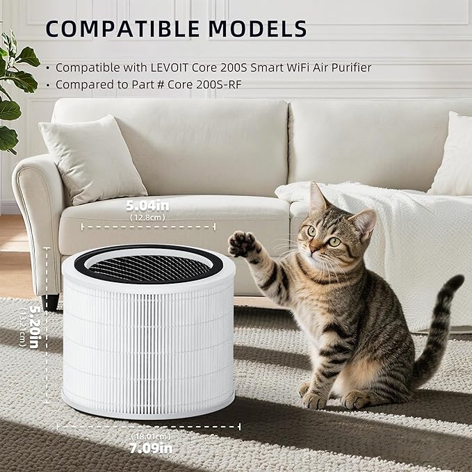 Funmit Core 200S Replacement Filter for Core 200S Smart WiFi Air Purifier, 3-in-1 H13 True HEPA Filter Replacement and High-Efficiency Activated Carbon, Part # Core 200S-RF, 4 Pack