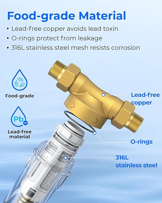 Waterdrop Spin Down Sediment Filter, Backwash Whole House Water Filter System for Well Water, 40-50 Micron, 1" MNPT + 3/4" FNPT + 3/4" MNPT, Traps Sand, BPA Free, WD-RPFK